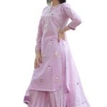 Women's Cotton Embroidered Straight Kurti with Pant and Dupatta Set