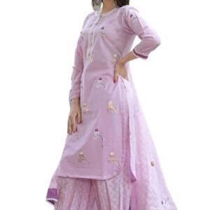 Women's Cotton Embroidered Straight Kurti with Pant and Dupatta Set