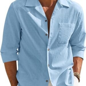 Combo of Men’s Casual Cotton Blend Shirt || Long Sleeve Button Down with Spread Collar | Lightweight Breathable Fabric | Stylish Solid Shirt for Beach, Office & Everyday Wear Pack of 2