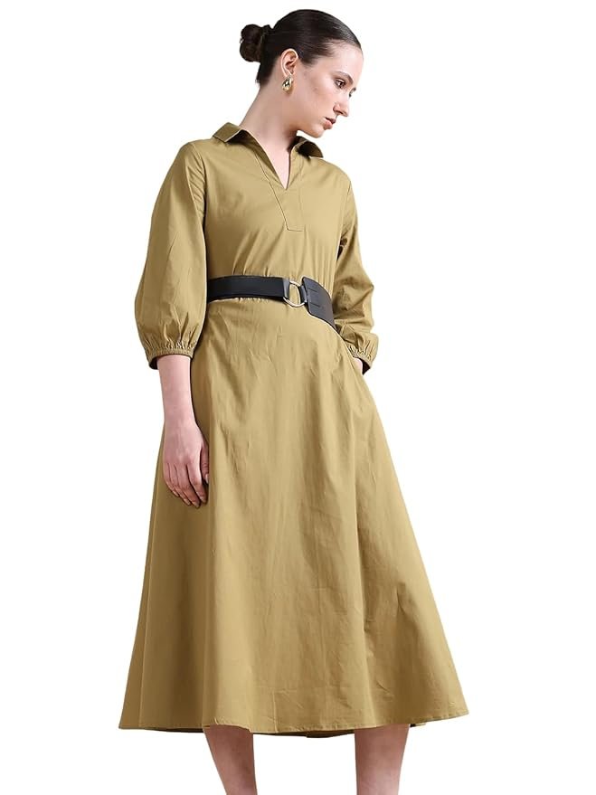 RAREISM Flared Plain MIDI Dress - Image 1