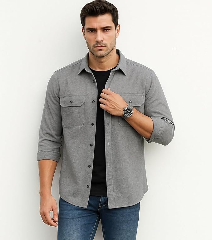 DEELMO Men’s Stylish Cotton Blend Casual Shirt || Full Sleeve Button-Down Shirt with DuDEELMO Men’s Stylish Cotton Blend Casual Shirt || Full Sleeve Button-Down Shirt with Dual Flap Pockets || Comfortable Breathable Fabric || Perfect for Casual Office and Outing Wearal Flap Pockets || Comfortable Breathable Fabric || Perfect for Casual Office and Outing Wear - Image 4