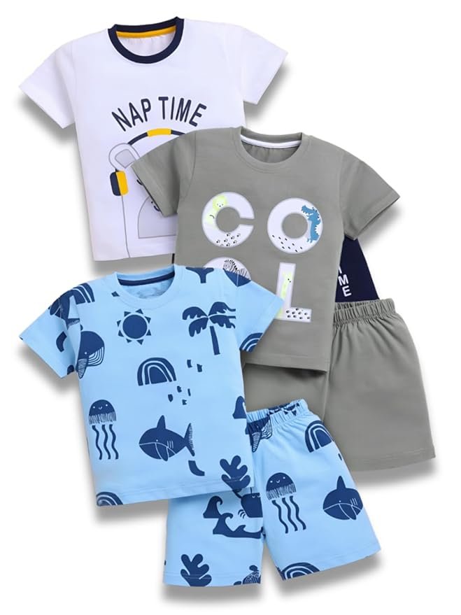 Toonyport Boys Summer 3 Packs Of T-shirts and Shorts Combo Set (Multicolors) | 3 Packs, Summer, Combo Set - Image 1