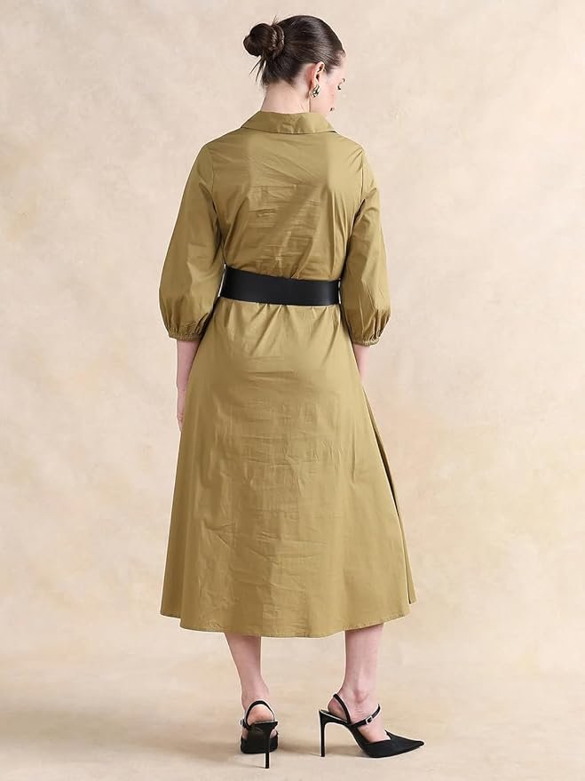 RAREISM Flared Plain MIDI Dress - Image 4