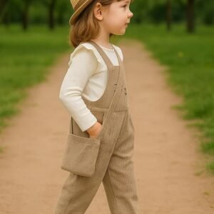 Ninas Baby Girls Solid Cotton Blend Style Top and Dungarees Set with Purse (White & Pink) - Image 3