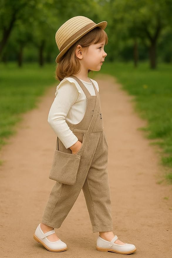 Ninas Baby Girls Solid Cotton Blend Style Top and Dungarees Set with Purse (White & Pink)