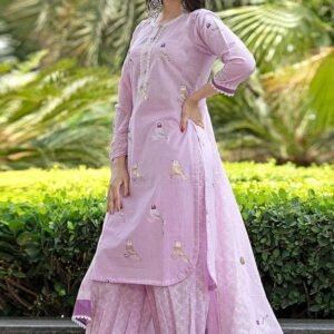 Women's Cotton Embroidered Straight Kurti with Pant and Dupatta Set - Image 4