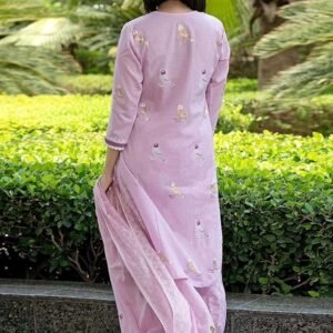 Women's Cotton Embroidered Straight Kurti with Pant and Dupatta Set - Image 3