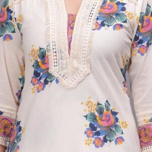 Amayra Women's Pure Cotton Printed Straight Kurta Set with Palazzo Pants & Dupatta- Ethnic Wear, White - Image 4
